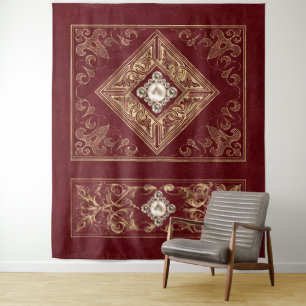 Tapete De Parede Opulsão do ornamentado   Farinha vermelha e Dourad