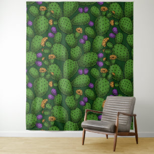 Tapete De Parede Opuntia florescente em verde escuro