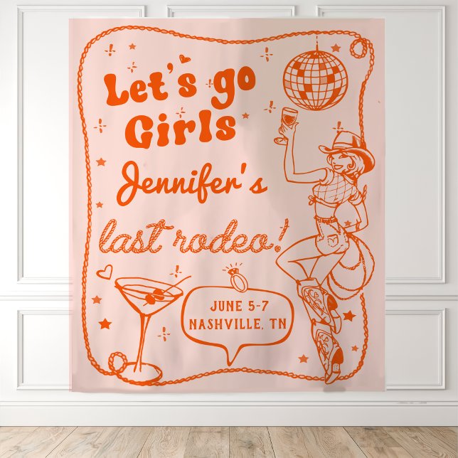 Tapete De Parede Orange Disco Cowgirl Rodeo Bachelorette Weekend (Criador carregado)