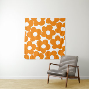 Tapete De Parede Orange Retro Daisies #1 #decor #art