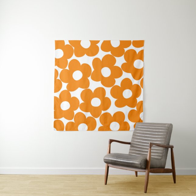Tapete De Parede Orange Retro Daisies #1 #decor #art (In Situ)
