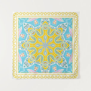Tapete De Parede Ornamento colorido decorativo sobre fundo branco,