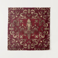 Ornamento Fleur-de-lis Vermelho e Dourado