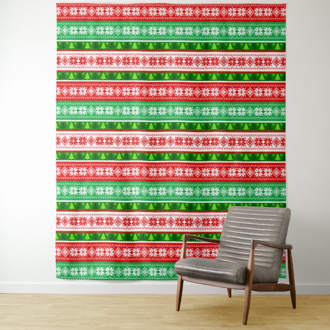 TAPETE DE PAREDE ORNAMENTOS DE NATAL DESIGN VERMELHO BRANCO VERDE (In Situ)