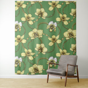 Tapete De Parede Orquídeas e correntes, amarelas e verdes-kelly