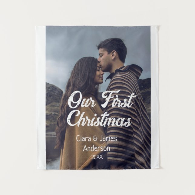 Tapete De Parede Our first Christmas couple photo name white gray (Frente)