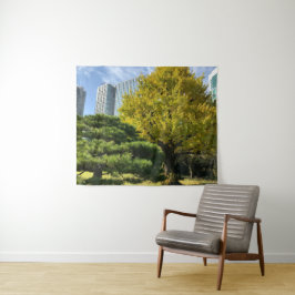 Tapete De Parede Ouro Amarelo Ginkgo e Pine Tree