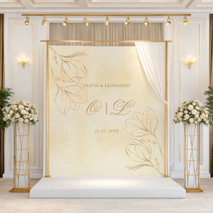 Tapete De Parede Ouro De Casamento Floral No Fundo De Creme