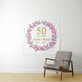 Tapete De Parede ouro dos 50 anos, Floral Pink Wreath
