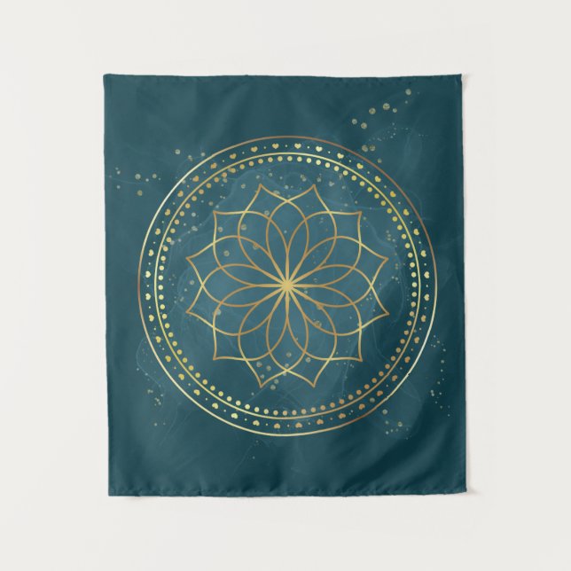 Tapete De Parede Ouro Mandala em Teal (Frente)