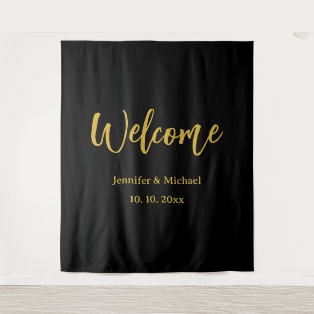 Tapete De Parede Ouro Metálico & Preto Moderno Elegante Profissiona (Frente)