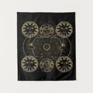 Tapete De Parede Ouro Sun Moon Stars Astronomia Celeste