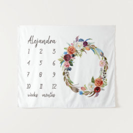 Tapete De Parede Outono Boho Flores Monograma Bebê Marco Fotográfic