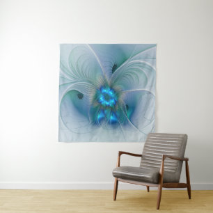 Tapete De Parede Ovações de Pé, Fractal Azul Turquesa Abstrato