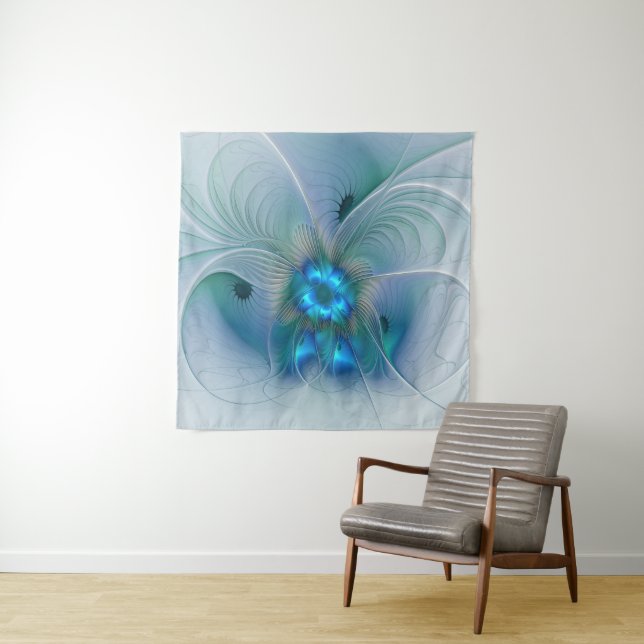Tapete De Parede Ovações de Pé, Fractal Azul Turquesa Abstrato (In Situ)