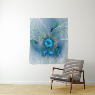 Tapete De Parede Ovações de Pé, Fractal Azul Turquesa Abstrato