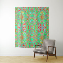 Tapete De Parede Padrão Abstrato Laranja e Verde Lima Retrô