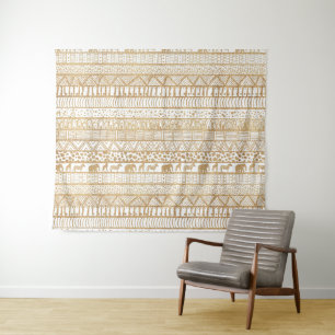 Tapete De Parede Padrão Africano Trendy Branco e Dourado Tribal