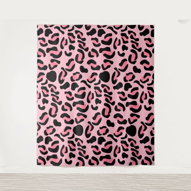 Tapete De Parede Padrão Animal Rosa Moderno Leopardo (Frente)