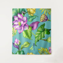 Padrão Botânico Ininterrupto Lótus Rosa e Amarelo