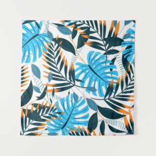 Tapete De Parede Padrão Branco Brilhante de Folhas Tropicais