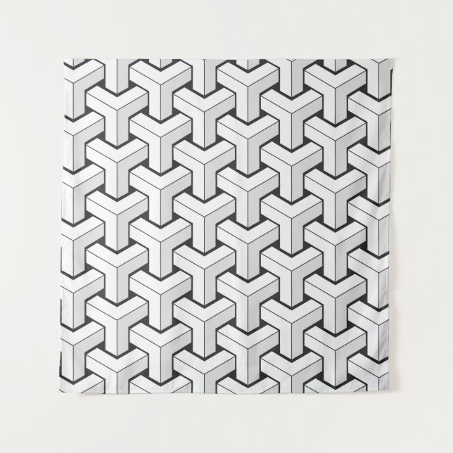 Tapete De Parede Padrão Branco Negro de Cubos Isométricos (Frente)