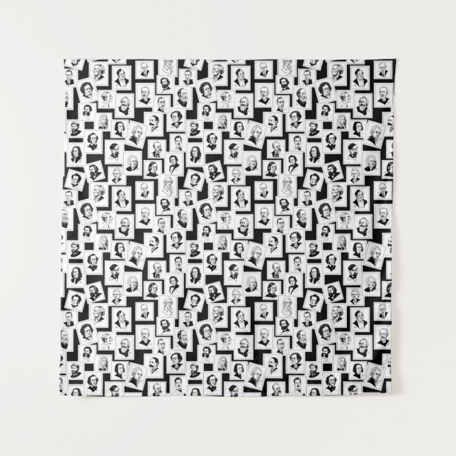 Tapete De Parede Padrão com retratos dos maiores compositores (Frente)