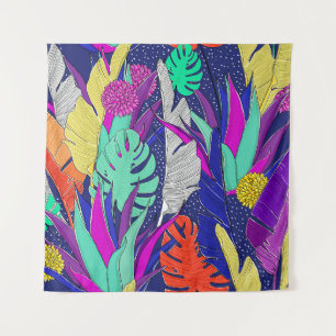 Tapete De Parede Padrão da selva de verão com cores brilhantes. S