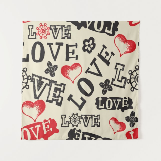 Tapete De Parede padrão de amor desenhado à mão (Frente)