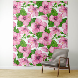 Tapete De Parede Padrão de aquarela de hibisco rosa