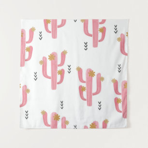 Tapete De Parede Padrão de Aquarela do Cactus Rosa Vintage