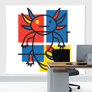 Tapete De Parede Padrão de Arte Abstrata Divertido de Axolote Piet 