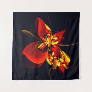 Tapete De Parede Padrão de Arte Abstrata Floral Amarelo Vermelho Mo