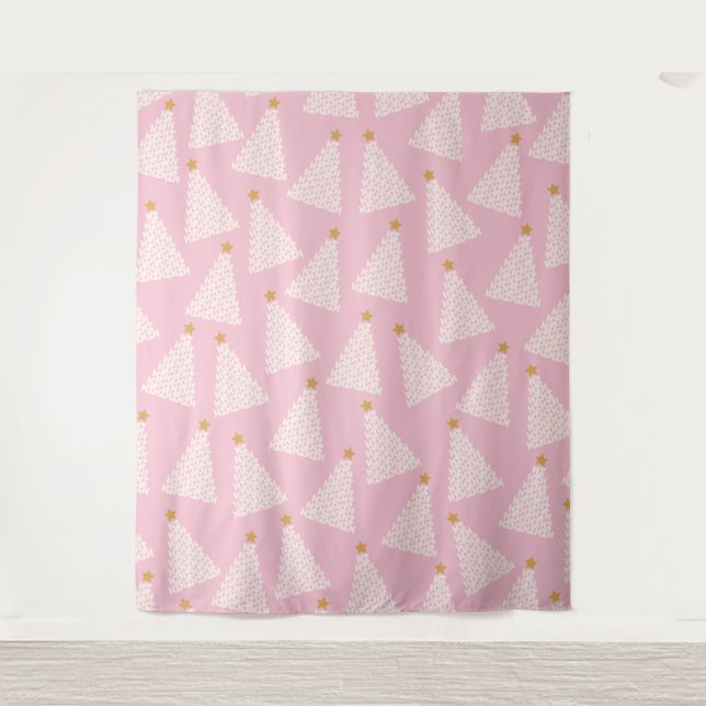 Tapete De Parede Padrão de Árvore de Natal Rosa (Frente)