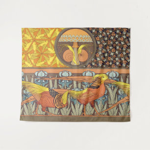 Tapete De Parede Padrão de Ave da Natureza em Art Nouveau Francês A