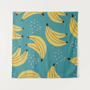 Tapete De Parede Padrão de banana da safra, fundo azul.