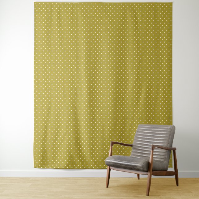 Tapete De Parede Padrão de bolinhas brancas em amarelo mostarda (In Situ)
