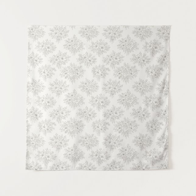 Tapete De Parede Padrão de Buquê de Linha Botânica (Frente)