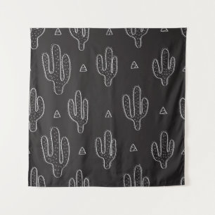 Tapete De Parede Padrão de Cactus Preto Desenhado à Mão