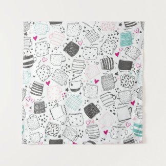 Tapete De Parede Padrão de caneca desenhada à mão, design sem solda