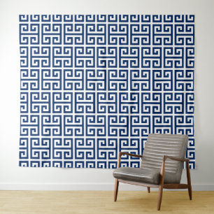 Tapete De Parede Padrão de chave grega do marinho