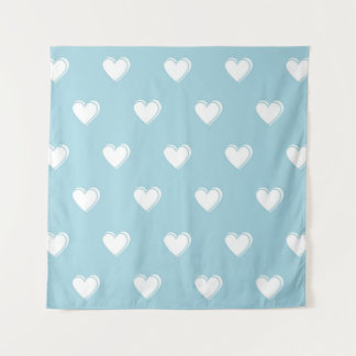 Tapete De Parede Padrão de Coração Simples Branco Azul