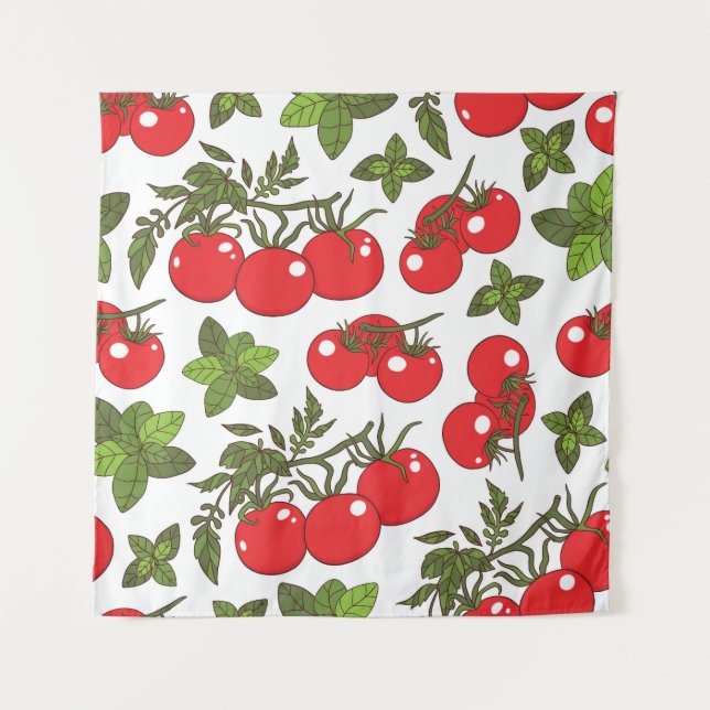 Tapete De Parede Padrão de cozinha sem costura de tomate Basil (Frente)