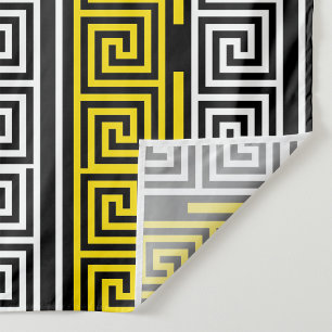 Tapete De Parede Padrão de Design de Fret Key Grego Branco Amarelo