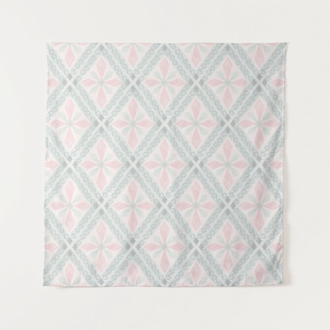 Tapete De Parede Padrão de diamante pastel verde e rosa (Frente)