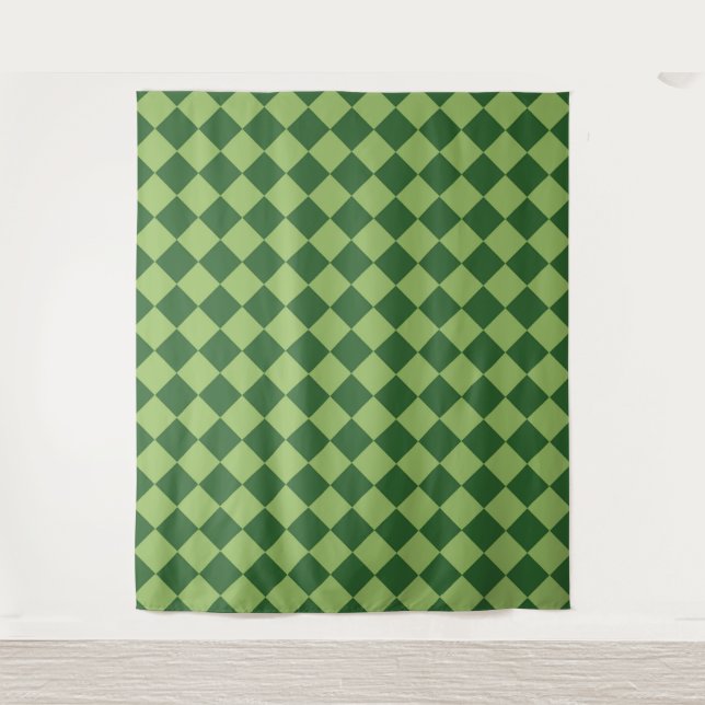 Tapete De Parede Padrão de Diamante Verde Xadrez  (Frente)