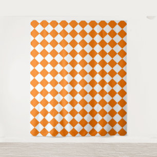 Tapete De Parede Padrão de Diamante Xadrez Laranja Branco