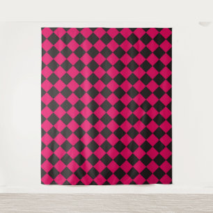 Tapete De Parede Padrão de diamante xadrez rosa e preto