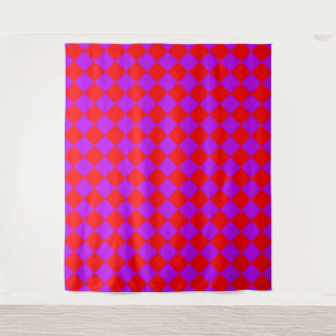 Tapete De Parede Padrão de Diamante Xadrez Roxo Vermelho 