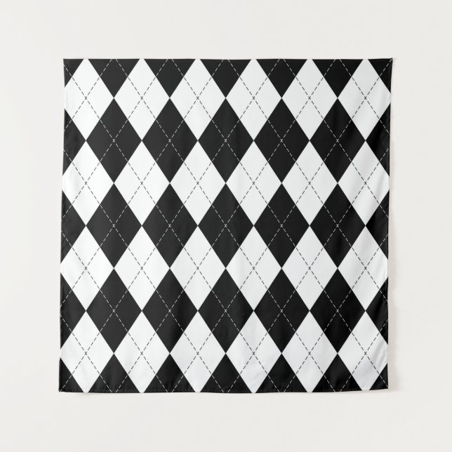 Tapete De Parede Padrão de Estilo Geométrico Branco Preto (Frente)